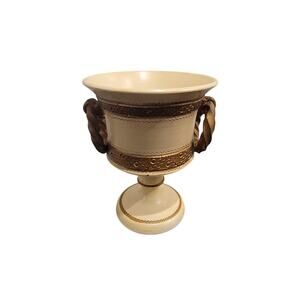 Roman‎ Italian Style Vase Container Pottery Cream Gold Italian #8556